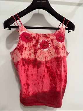 B.Y.B.B  Pink & Red Tie-Dye Beaded Spaghetti-Strap Camisole